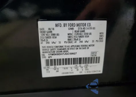 2018 Ford Explorer Xlt из США, поврежденный, VIN 1FM5K8DH7JGC59927